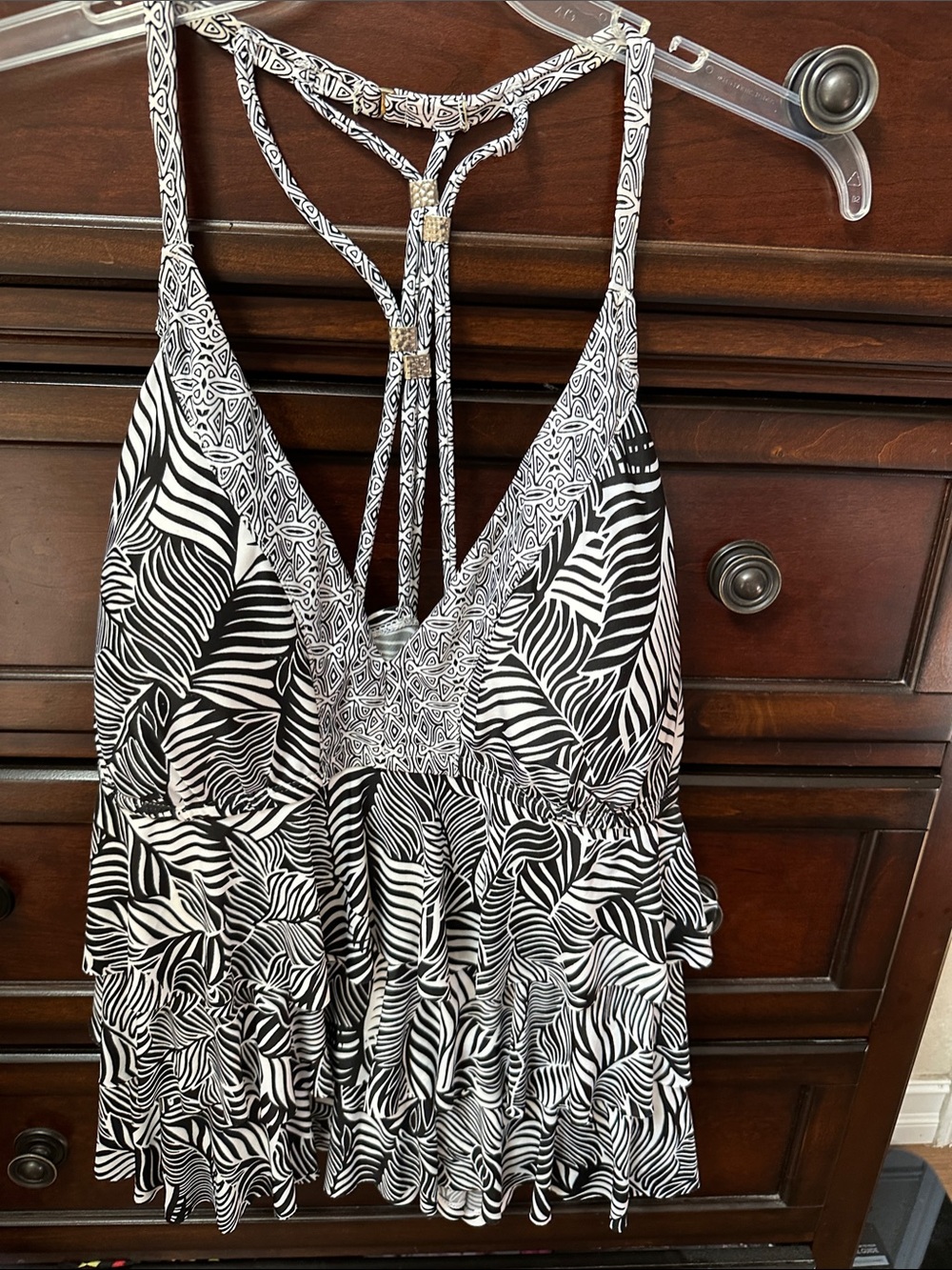 Catalina Black & White Zebra-Print Ruffle Bikini Top